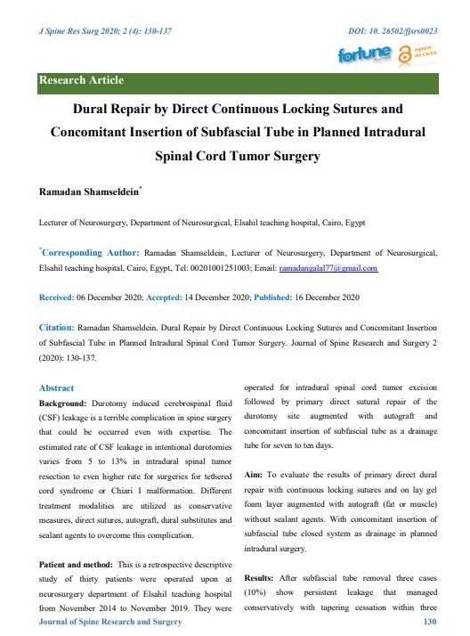 dural repair by direct continuous locking sutures and concomitant